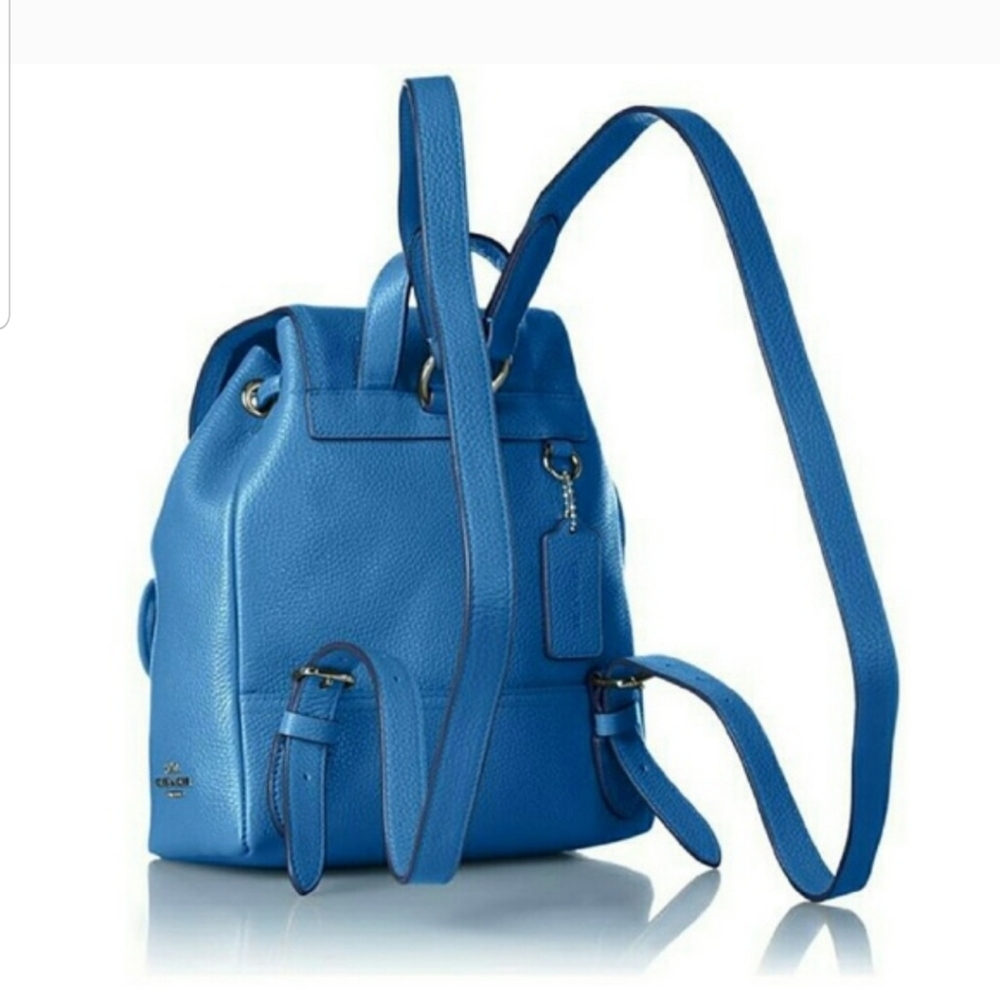 SOLD! NWOT! Coach Mini Turnlock Rucksack Backpack Pebbled Leather Azure Blue - Picture 2 of 16